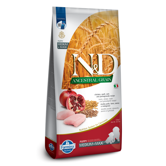 FARMINA N&D CHICKEN & POMEGRANATE PUPPY MEDIUM & MAXI DRY DOG FOOD 26.4LB