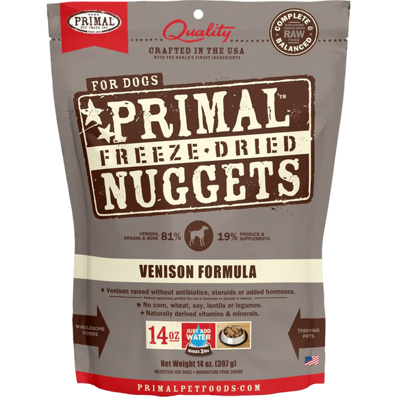 PRIMAL PET FOODS CANINE FREEZE-DRIED VENISON NUGGETS 14oz