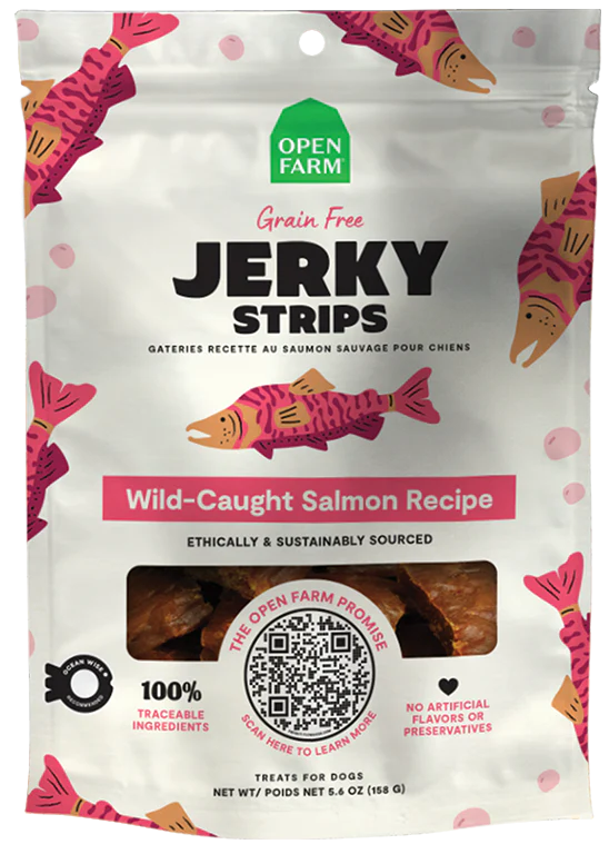 Open Farm Grain-Free Wild-Caught Salmon Jerky Strips 5.6oz. Dog Treat