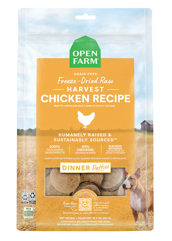 Open Farm Harvest Chicken Freeze Dried Raw Patties for Dogs - 10.5z