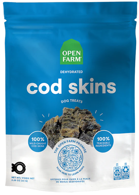 Open Farm Dehydrated Cod Skins Dog Treats 2.25oz.