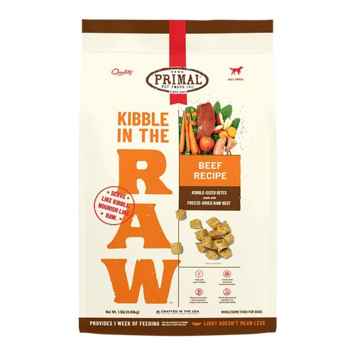 PRIMAL PET FOODS KIBBLE IN THE RAW CANINE BEEF - 1.5LB.