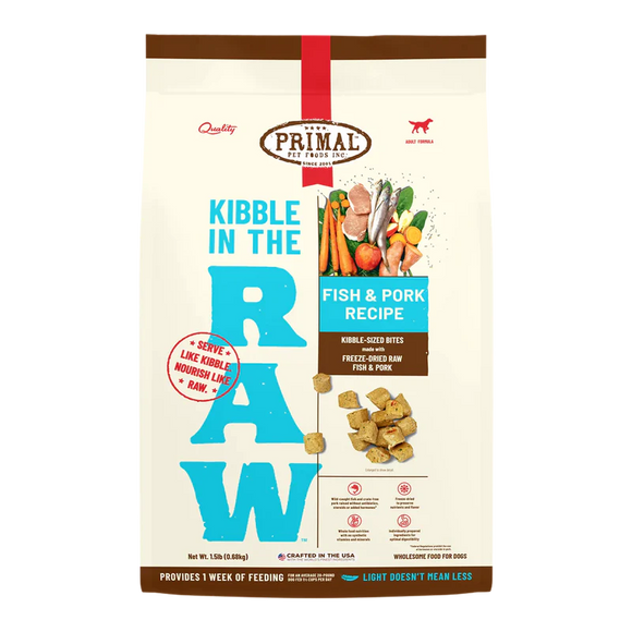 PRIMAL PET FOODS KIBBLE IN THE RAW FISH & PORK - 1.5LB.