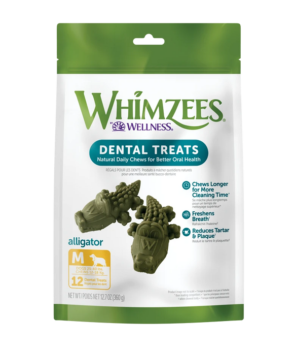 WHIMZEES® ALLIGATOR ALL NATURAL DAILY DENTAL CHEW FOR DOGS - MEDIUM BAG 12ct.