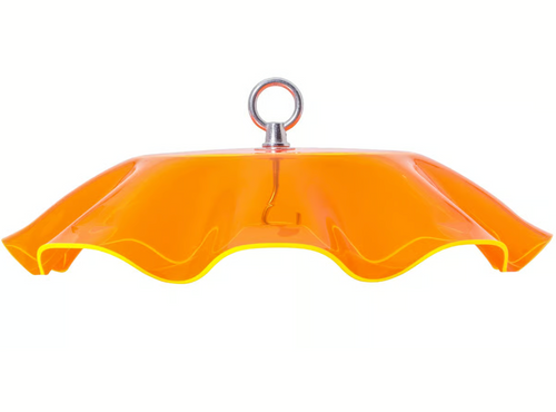 PROTECTIVE COVER FOR HANGING BIRD FEEDER WITH SCALLOPED EDGES