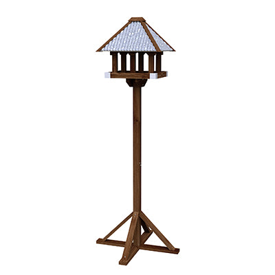 Free-Standing Fly-Through Wild Bird Feeder Rustic Gazebo Bird Table & Stand