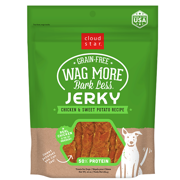 Cloud Star Wag More Bark Less Chicken & Sweet Potato Recipe Grain-Free Jerky Dog Treats, 10-oz bag