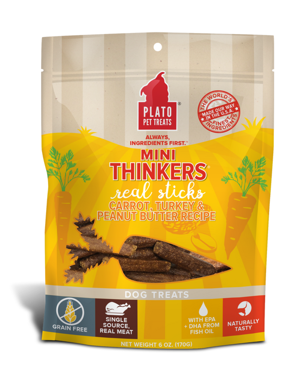 Mini Thinkers Grain Free Carrot, Turkey & Peanut Butter Meat Stick Dog Treats - 6oz.