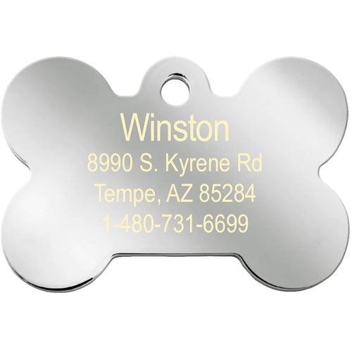 Bone Shape Chrome Plated Crystal Dog Tag, Large